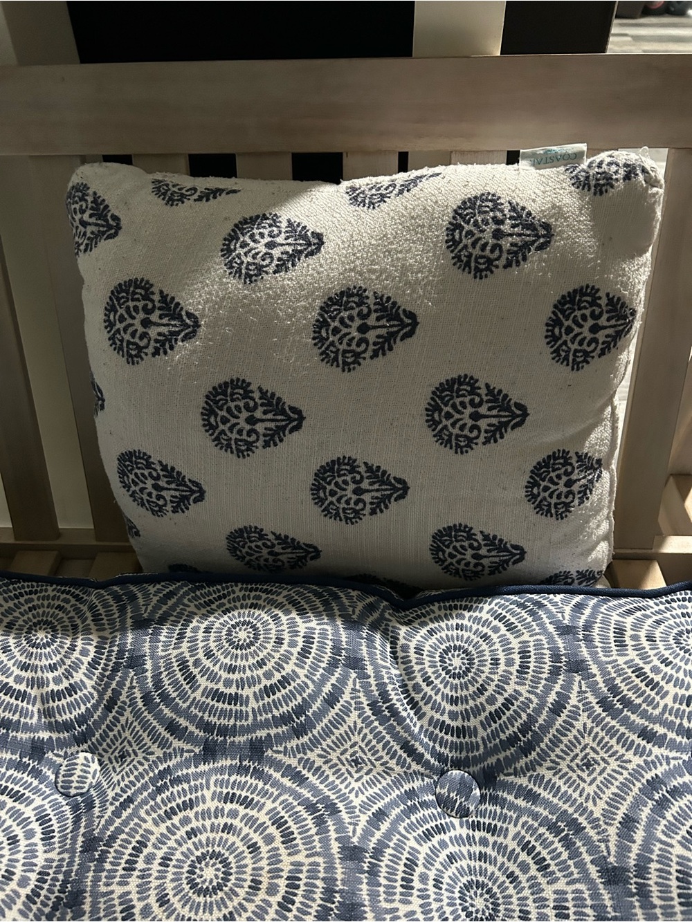 Blue and White Decorative Accent Pillow with Paisley Motif